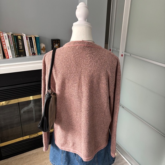 Vintage Pink Embroidered Knit Sweater Size L Floral Cottagecore grandmacore - Picture 2 of 8